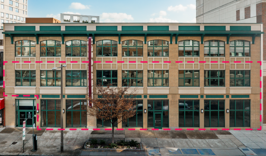 Exterior of 667 N Broad Street Philadelphia commercial property with glass entry